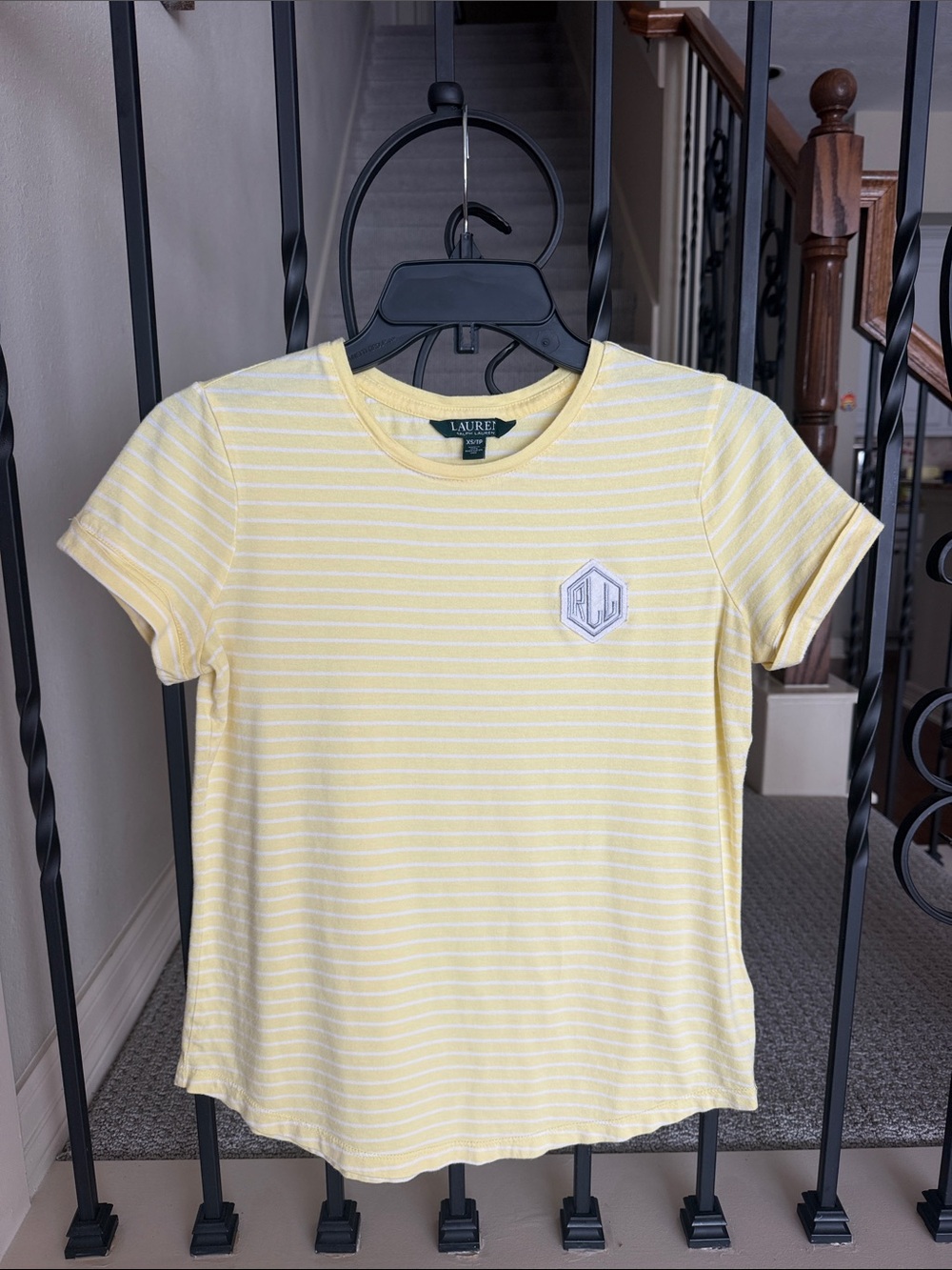 Lauren Ralph Lauren Yellow & White Striped Short Sleeve Tee